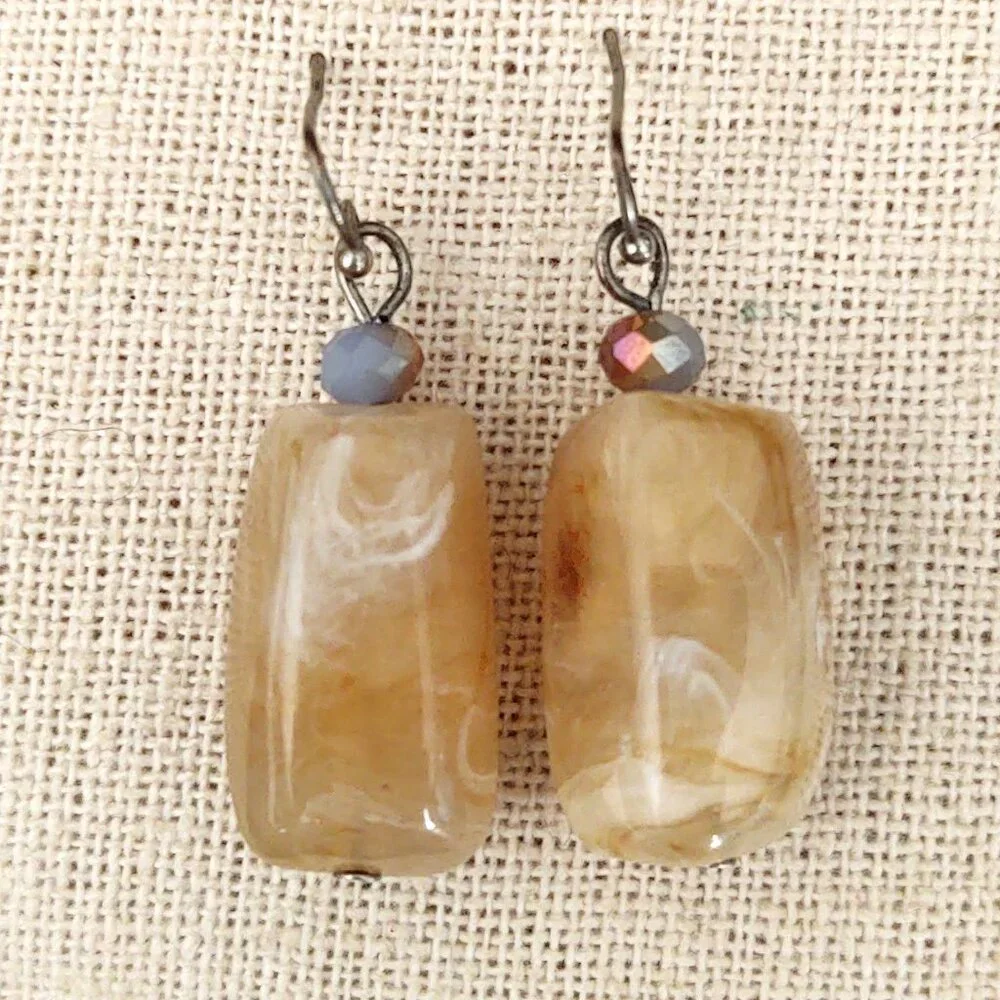Chunky faux beige stone and crystal earrings